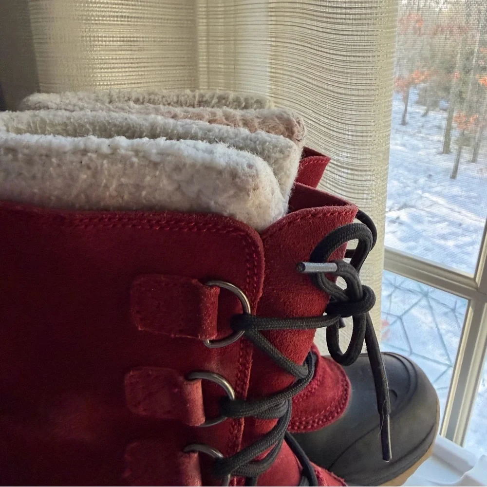 Lands End Kids Red Suede Winter Snow Boots WARM!